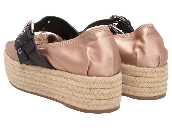 Miu Miu Plateau Mary Jane Espadrilles Hellrosa & Schwarz Größe 38.5 Pink - Ansicht 4