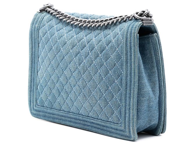 Borsa a tracolla Chanel Boy Flap Large in denim trapuntato blu - vista 2