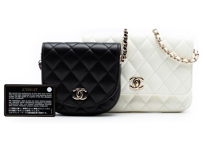 Borsa a tracolla con patta Chanel CC Quilted Lambskin Side Packs Nera Nero - vista 8