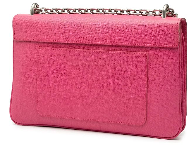 Borsa a tracolla con patta e catena Prada Saffiano Lux Lock Rosa - vista 2