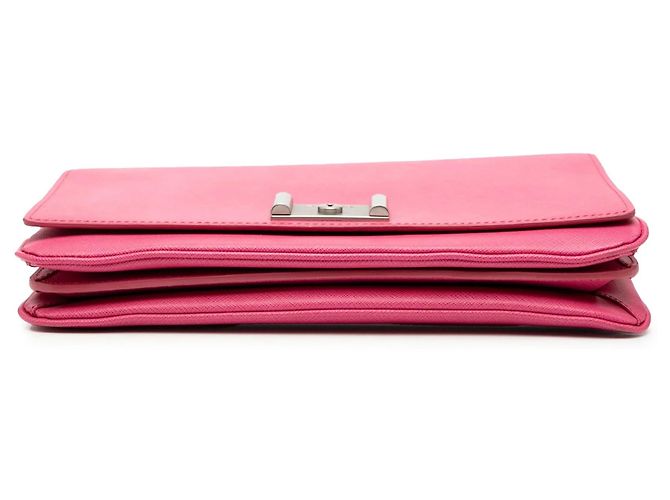 Borsa a tracolla con patta e catena Prada Saffiano Lux Lock Rosa - vista 3