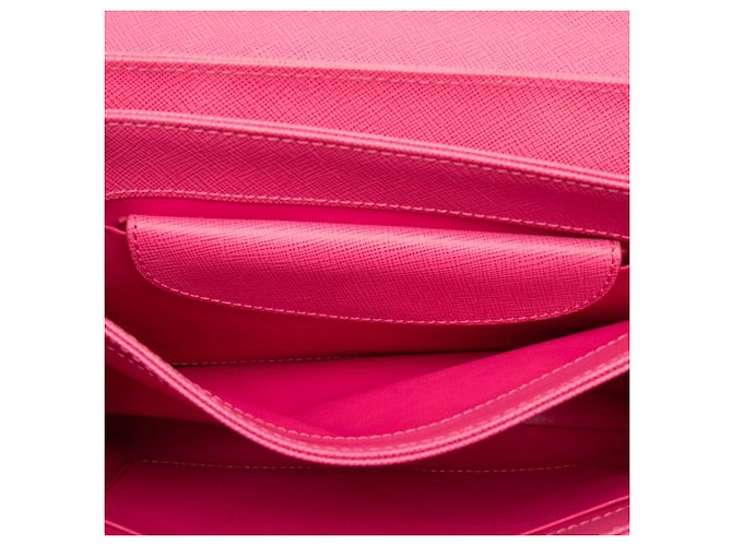 Borsa a tracolla con patta e catena Prada Saffiano Lux Lock Rosa - vista 4