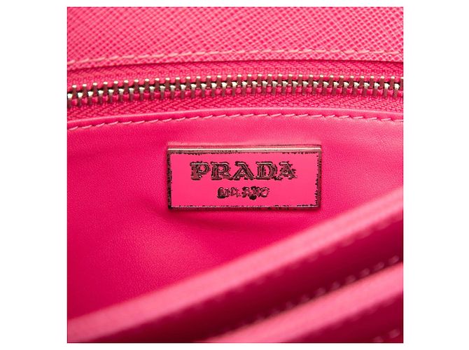 Borsa a tracolla con patta e catena Prada Saffiano Lux Lock Rosa - vista 5