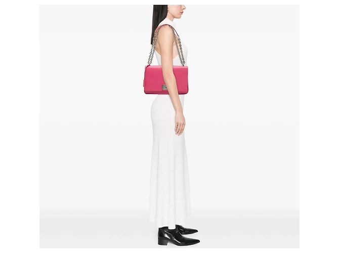 Borsa a tracolla con patta e catena Prada Saffiano Lux Lock Rosa - vista 6