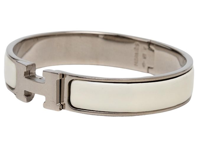 Hermès Clic H Armband PM schmal aus Emaille in Weiß - Ansicht 2
