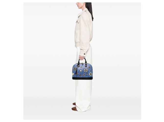 Borsa Satchel Alma PM Louis Vuitton Epi Denim Aztec Blu - vista 7