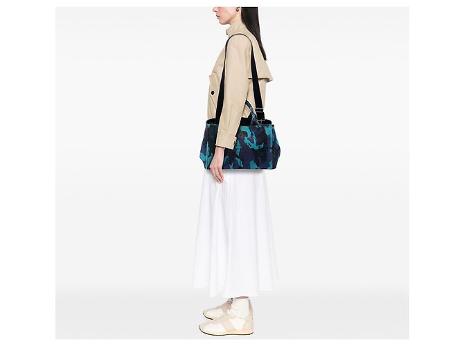 Tote Borsa Satchel Prada in tela Canvas Canapa blu con logo camouflage - vista 6