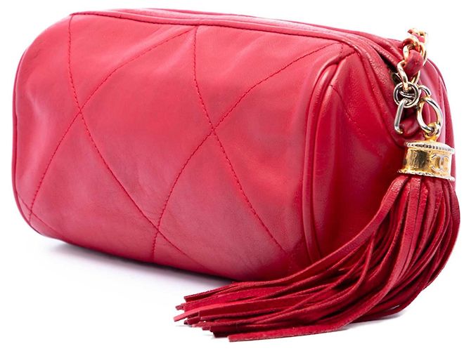 Borsa a tracolla Chanel Mini Quilted Lambskin Tassel Barrel rossa Rosso - vista 2