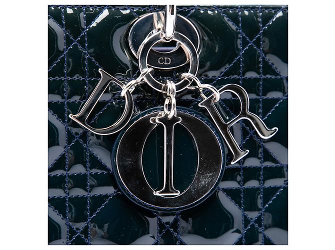 Borsa Lady Dior Large in pelle vernice Cannage Blu - vista 5