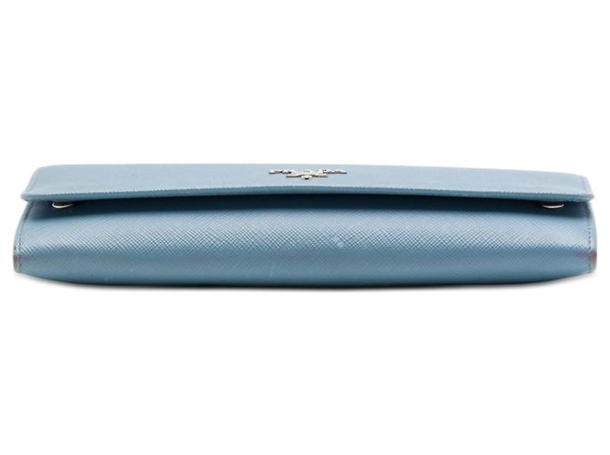 Borsa a tracolla Prada Saffiano Blue con portafoglio e catena - vista 3