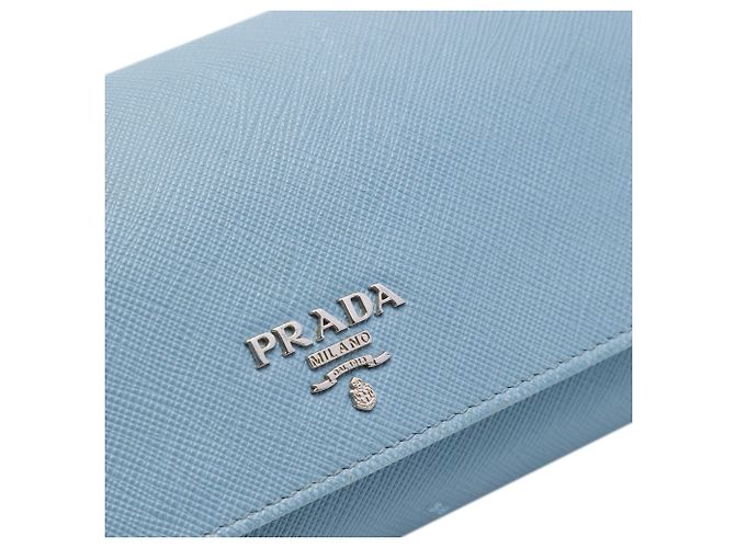 Borsa a tracolla Prada Saffiano Blue con portafoglio e catena - vista 5