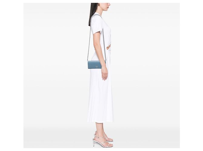 Borsa a tracolla Prada Saffiano Blue con portafoglio e catena - vista 6