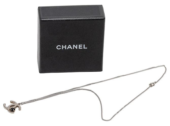 Collana con pendente Chanel CC in cristallo e ottone argentato Argento - vista 6