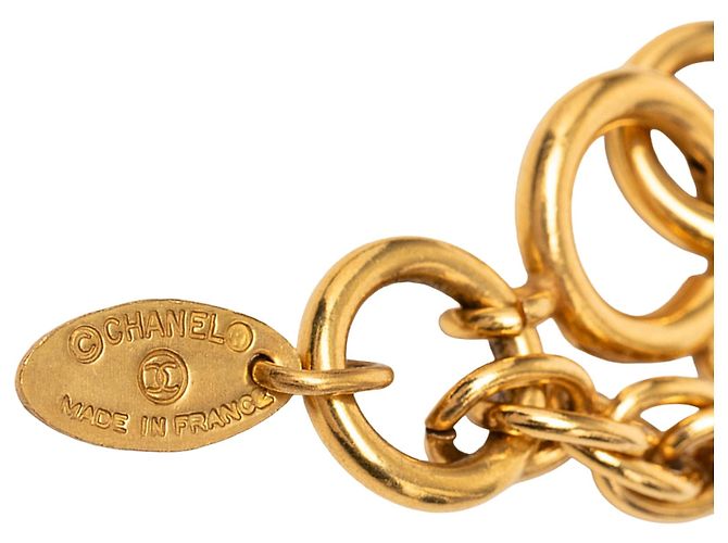 Collana lunga a catena con stazioni Chanel CC placcata oro D'oro - vista 3