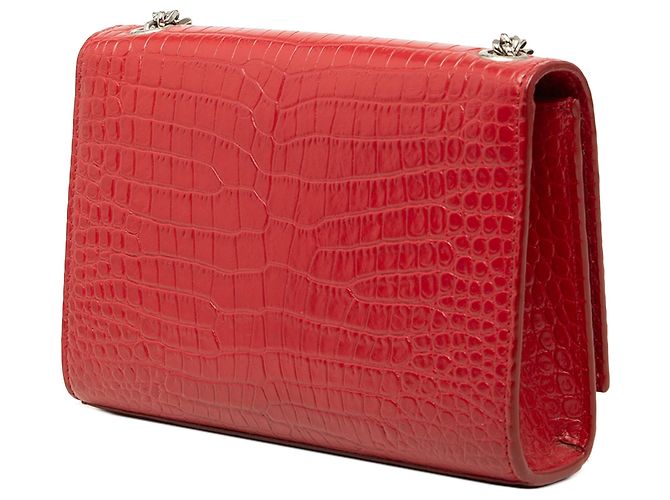 Bolsa Tiracolo Saint Laurent Kate Small em couro com relevo de crocodilo vermelha com monograma e tassel Vermelho - vista 2