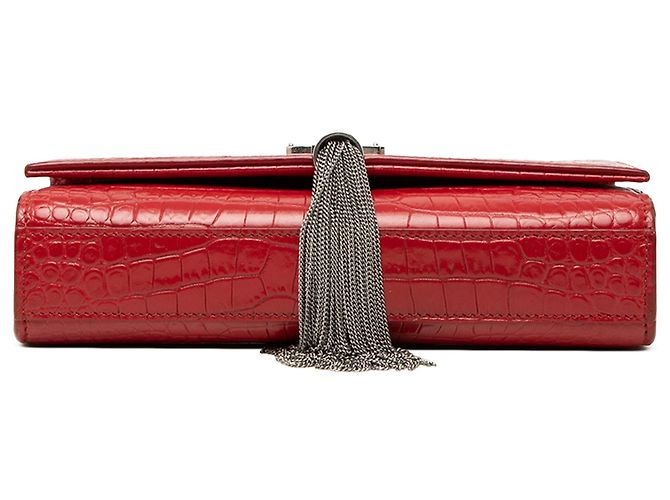 Bolsa Tiracolo Saint Laurent Kate Small em couro com relevo de crocodilo vermelha com monograma e tassel Vermelho - vista 3