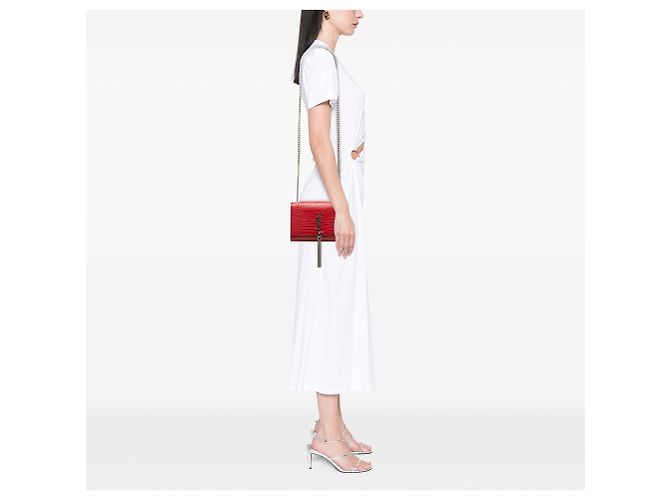 Bolsa Tiracolo Saint Laurent Kate Small em couro com relevo de crocodilo vermelha com monograma e tassel Vermelho - vista 7
