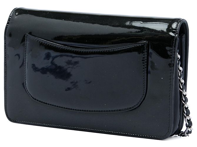 Borsa a tracolla Wallet On Chain Chanel CC in vernice nera con applicazioni strass Nero - vista 2