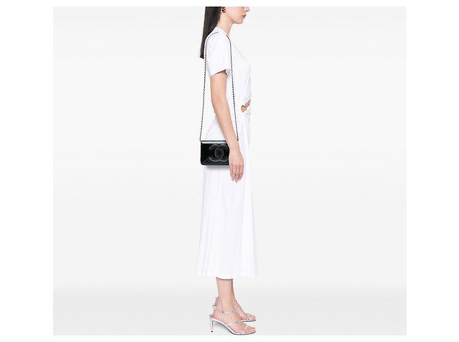 Borsa a tracolla Wallet On Chain Chanel CC in vernice nera con applicazioni strass Nero - vista 6