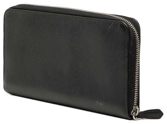 Portafoglio da viaggio lungo Prada Saffiano con chiusura zip, Nero - vista 2