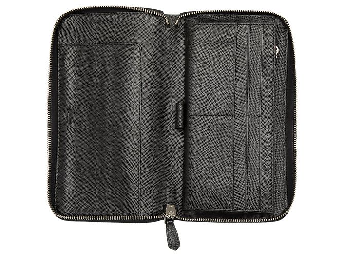 Portafoglio da viaggio lungo Prada Saffiano con chiusura zip, Nero - vista 4