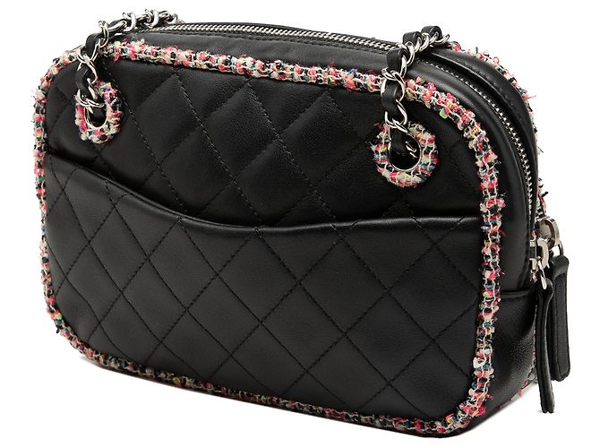 Bolsa Camera Chanel CC em tweed e pele de cordeiro acolchoada preta com acabamento elegante e fecho frontal Preto - vista 2