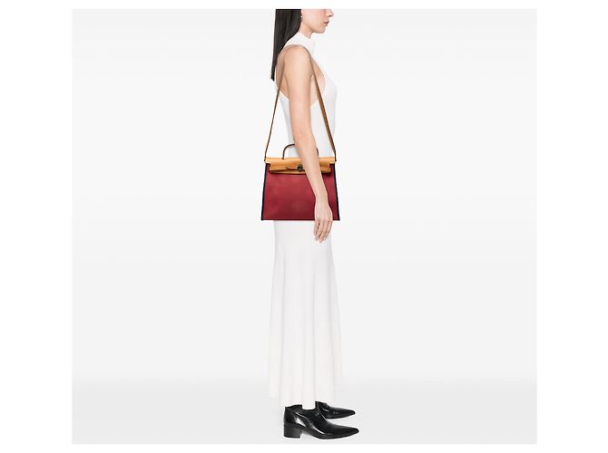 Borsa Hermès Toile Herbag Zip 31 rossa Rosso - vista 9