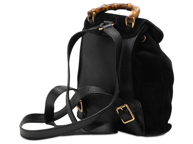 Bamboo Zaino Gucci in camoscio nero con bambù - vista 2