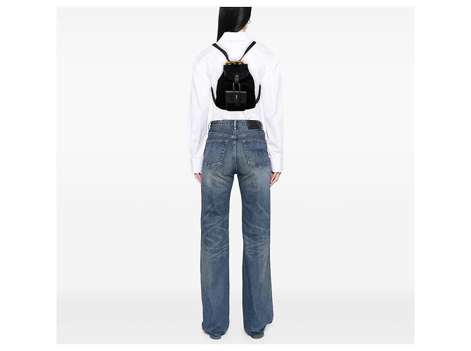Bamboo Zaino Gucci in camoscio nero con bambù - vista 7