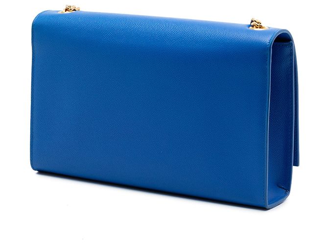 Borsa a tracolla Kate Monogram in pelle Grain de Poudre blu Saint Laurent Medium - vista 2