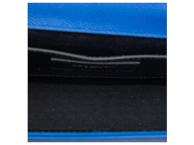 Borsa a tracolla Kate Monogram in pelle Grain de Poudre blu Saint Laurent Medium - vista 4