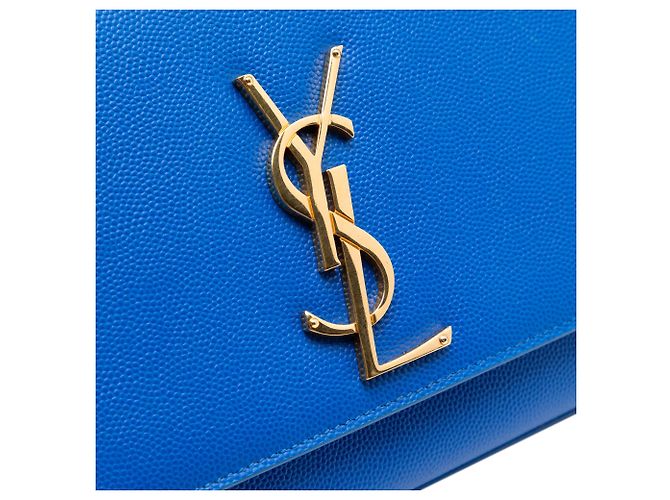 Borsa a tracolla Kate Monogram in pelle Grain de Poudre blu Saint Laurent Medium - vista 5