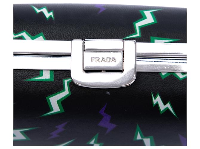 Clutch Prada Universal Studios Leather Thunder Frankenstein nera con catena e tracolla Nero - vista 5