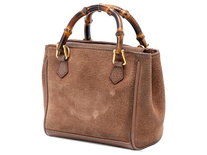 Bamboo Mini borsa satchel Gucci in camoscio marrone con bambù - vista 2