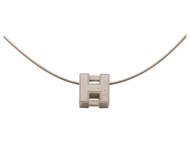 Hermès Cage dH Cube Halskette aus Emaille und Palladium versilbert - Ansicht 2