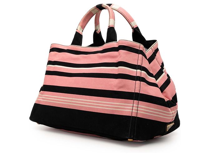 Borsa Satchel Prada Large Canvas Canapa Righe Striped Rosa - vista 2