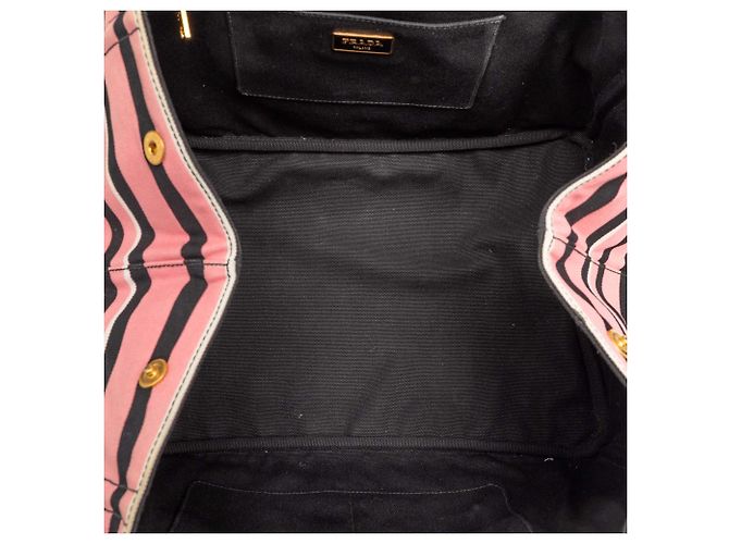 Borsa Satchel Prada Large Canvas Canapa Righe Striped Rosa - vista 4