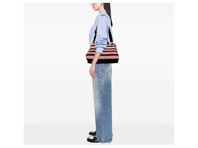 Borsa Satchel Prada Large Canvas Canapa Righe Striped Rosa - vista 7