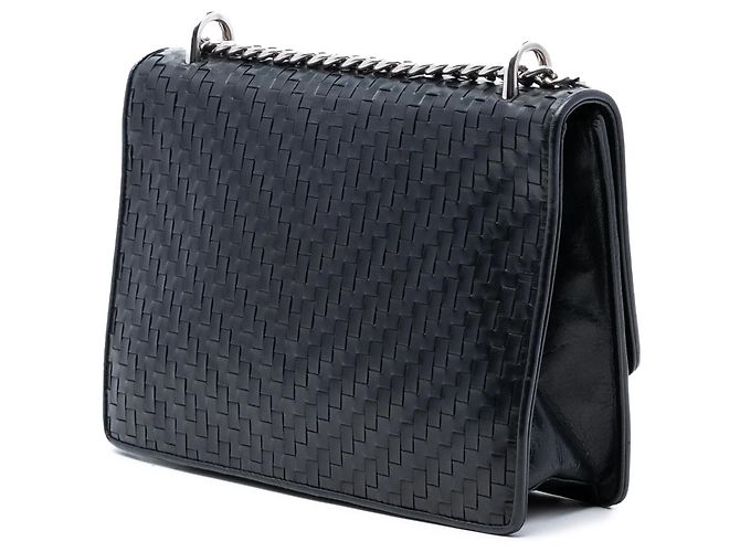 Prada Woven Madras Leder-Schultertasche mit Kette und Klappe in Schwarz - Ansicht 2