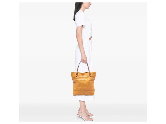 Bamboo Borsa Tote Large Laidback Crafty Gucci in pelle di vitello marrone - vista 7