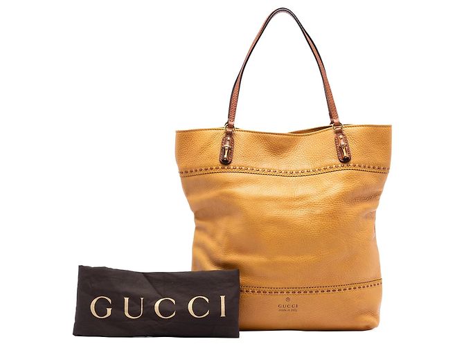Bamboo Borsa Tote Large Laidback Crafty Gucci in pelle di vitello marrone - vista 8