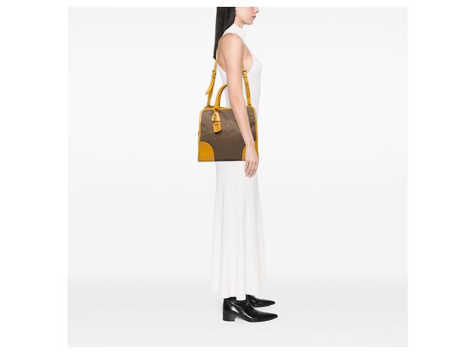 Borsa satchel Prada in tela Canapa con logo e rifiniture in pelle Saffiano marrone - vista 10