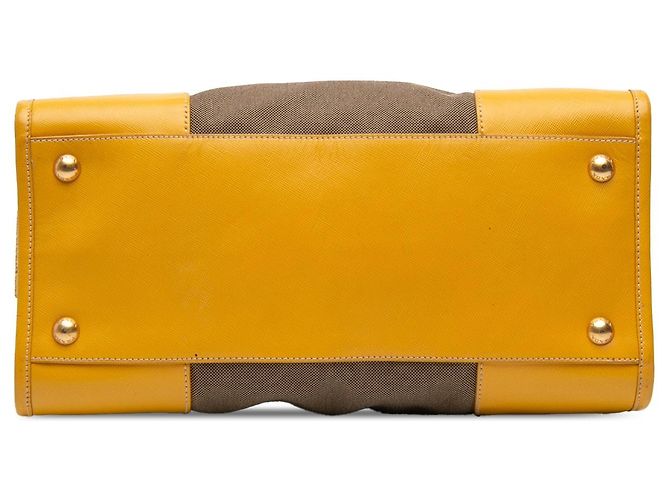 Borsa satchel Prada in tela Canapa con logo e rifiniture in pelle Saffiano marrone - vista 3
