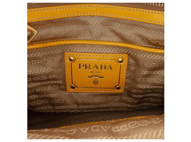 Borsa satchel Prada in tela Canapa con logo e rifiniture in pelle Saffiano marrone - vista 5