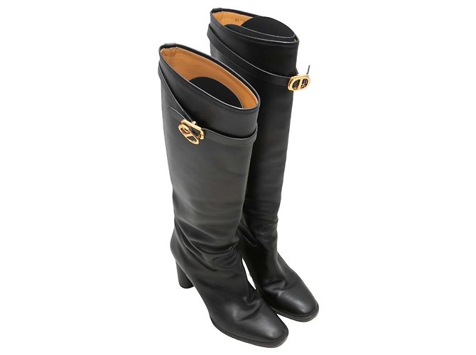 Schwarze Christian Dior Lederstiefel mit Absatz Größe 37.5 - Ansicht 2