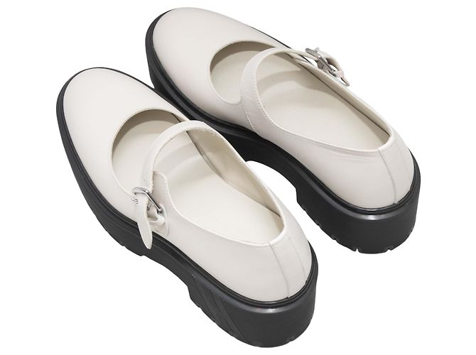 Hermès White Hermes Leather Platform Mary Janes Size 38 - view 3