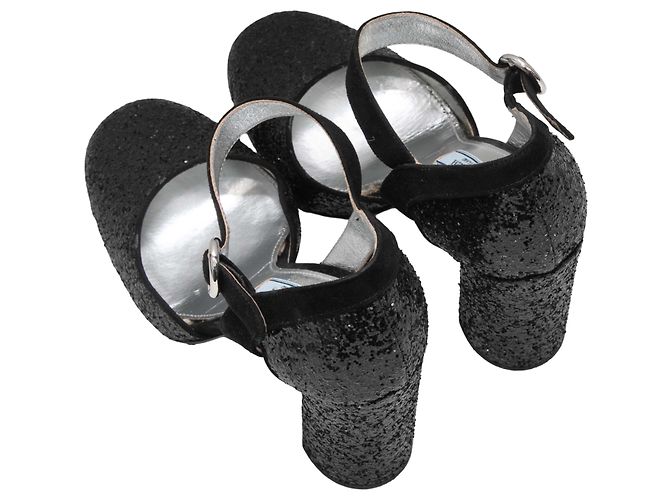 Sapatos de salto com tira no tornozelo Prada em glitter preto Tamanho 37.5 - vista 3