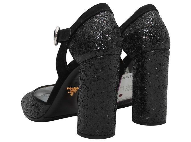 Sapatos de salto com tira no tornozelo Prada em glitter preto Tamanho 37.5 - vista 4