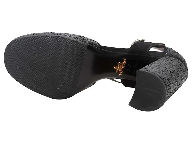 Sapatos de salto com tira no tornozelo Prada em glitter preto Tamanho 37.5 - vista 5