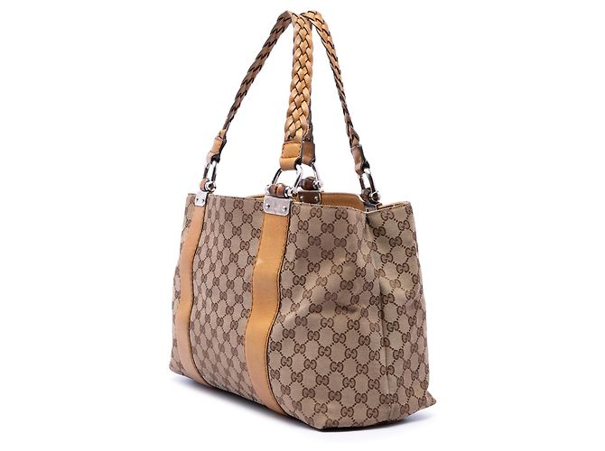 Tote Gucci Medium GG Canvas Bamboo Libeccio Beige - vista 2